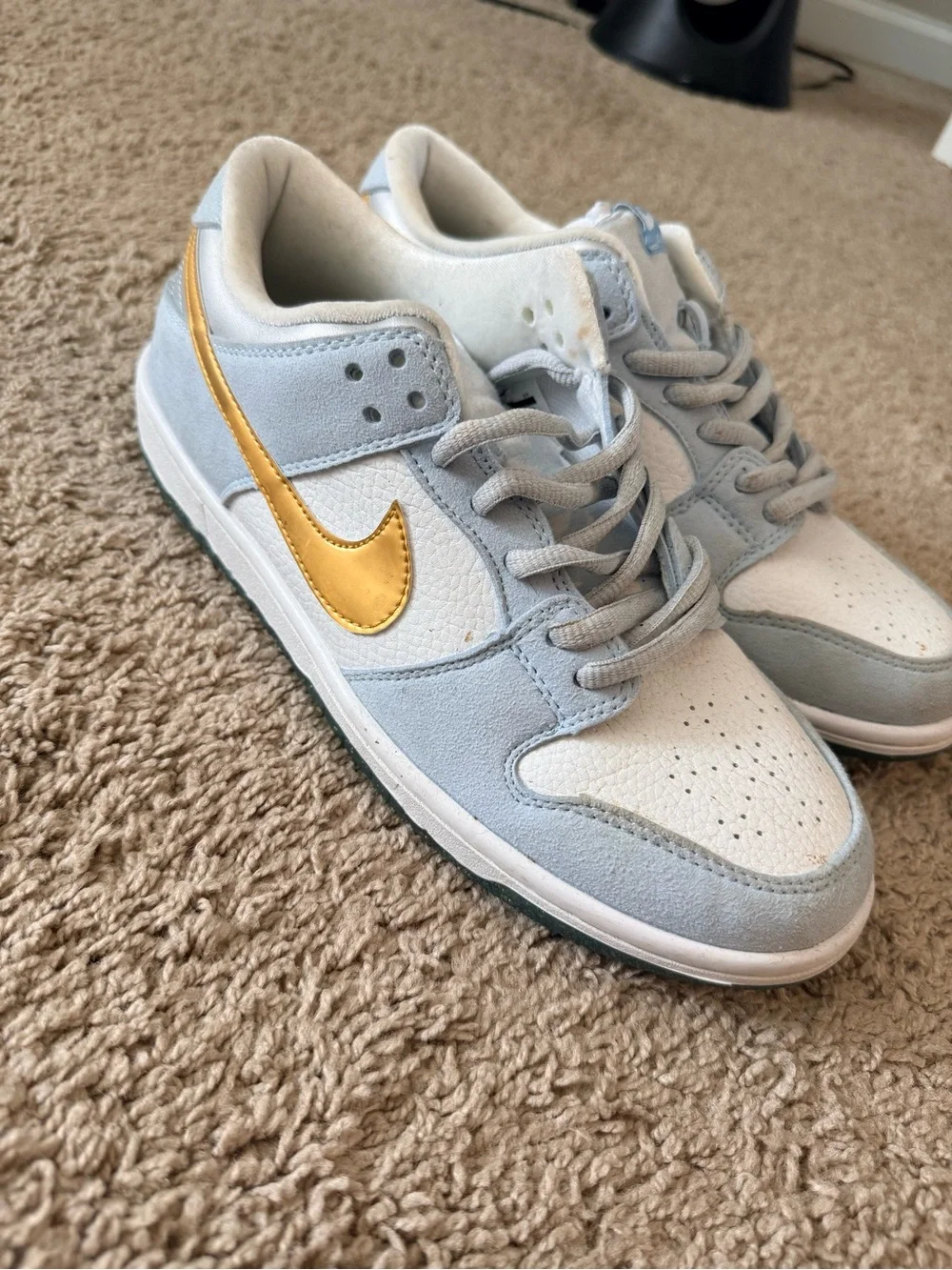 Nike Dunks x Sean Cliver Light Blue, White & Gold Low-Top Sneakers